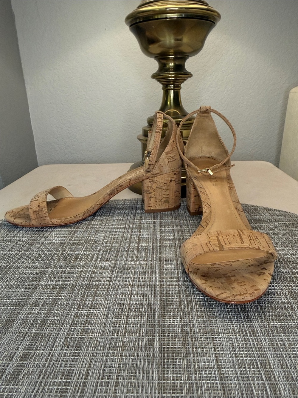 SCHUTZ Natural Cork-Look Block Heel Sandals